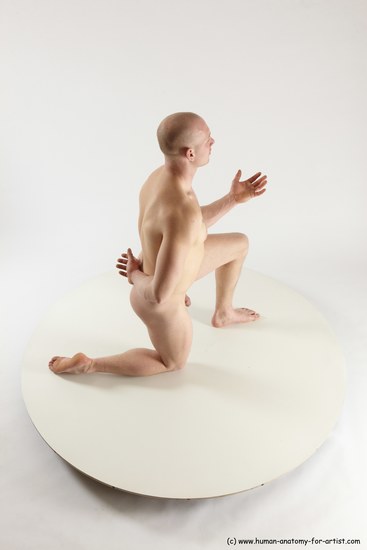 Nude Man White Kneeling poses - ALL Slim Bald Kneeling poses - on one knee Multi angles poses Realistic