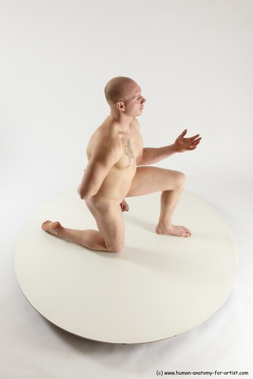 Nude Man White Kneeling poses - ALL Slim Bald Kneeling poses - on one knee Multi angles poses Realistic