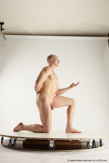 Nude Man White Kneeling poses - ALL Slim Bald Kneeling poses - on one knee Multi angles poses Realistic