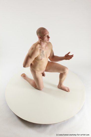 Nude Man White Kneeling poses - ALL Slim Bald Kneeling poses - on one knee Multi angles poses Realistic