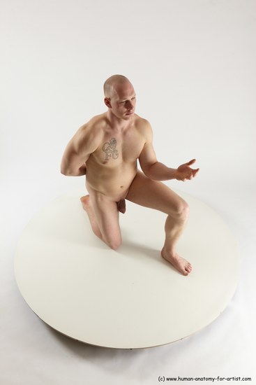 Nude Man White Kneeling poses - ALL Slim Bald Kneeling poses - on one knee Multi angles poses Realistic