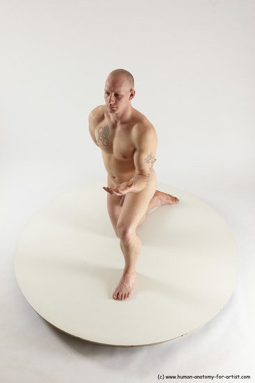 Nude Man White Kneeling poses - ALL Slim Bald Kneeling poses - on one knee Multi angles poses Realistic