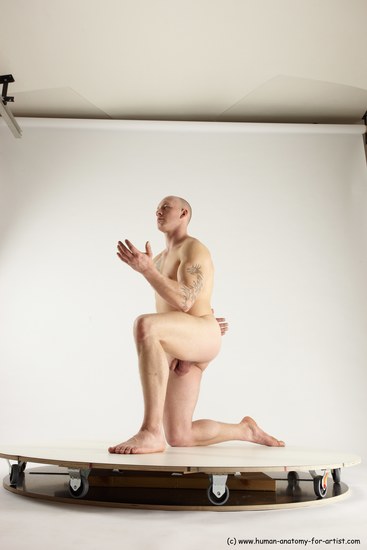 Nude Man White Kneeling poses - ALL Slim Bald Kneeling poses - on one knee Multi angles poses Realistic