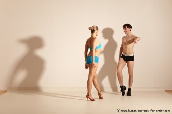 Underwear Woman - Man White Slim Short Brown Dancing Dynamic poses Academic