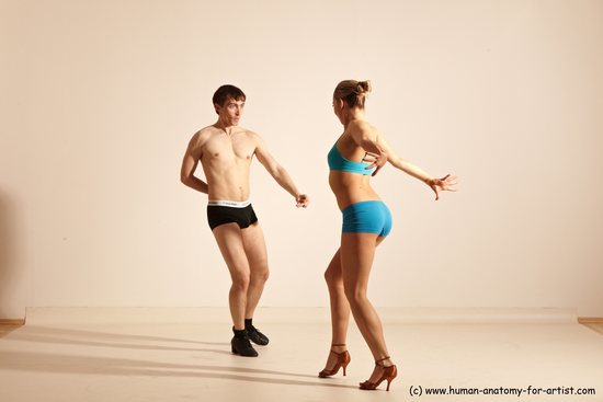 Underwear Woman - Man White Slim Short Brown Dancing Dynamic poses Academic