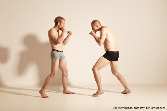 Underwear Martial art Man - Man White Moving poses Slim Short Blond Dynamic poses Academic