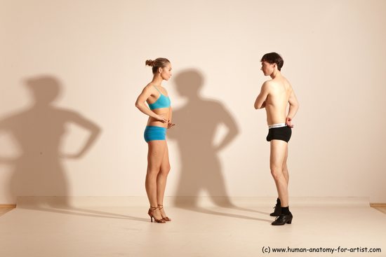 Underwear Woman - Man White Slim Short Brown Dancing Dynamic poses Academic