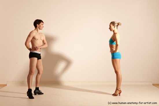 Underwear Woman - Man White Slim Short Brown Dancing Dynamic poses Academic