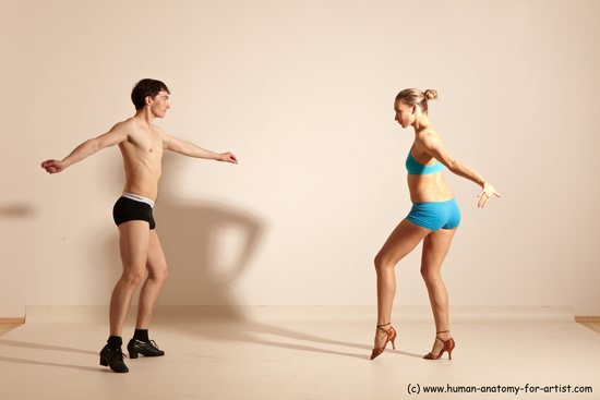 Underwear Woman - Man White Slim Short Brown Dancing Dynamic poses Academic