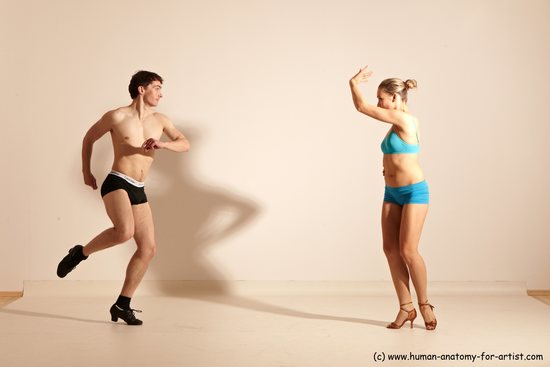 Underwear Woman - Man White Slim Short Brown Dancing Dynamic poses Academic