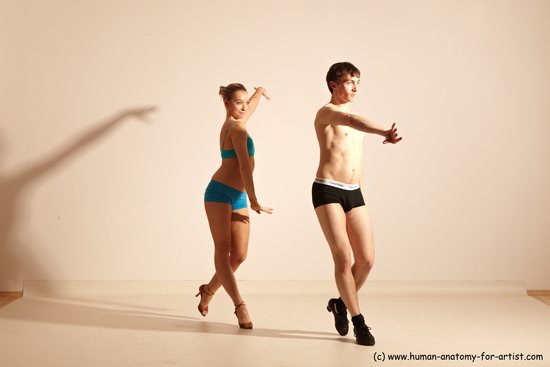 Underwear Woman - Man White Slim Short Brown Dancing Dynamic poses Academic