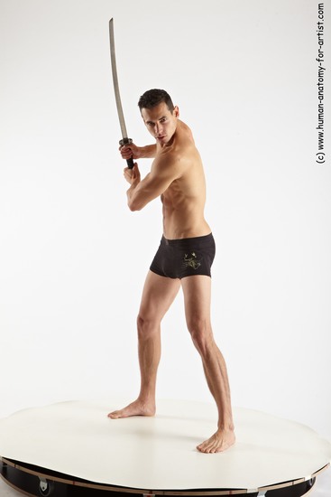 Underwear Fighting with sword Man White Standing poses - ALL Athletic Short Brown Standing poses - simple Academic