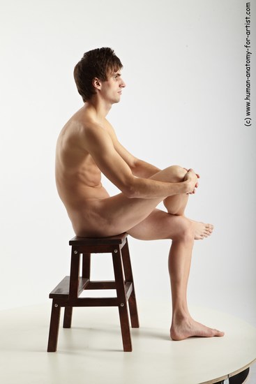 Nude Man White Sitting poses - simple Slim Short Brown Sitting poses - ALL Realistic