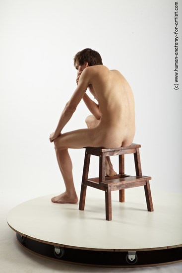 Nude Man White Sitting poses - simple Slim Short Brown Sitting poses - ALL Realistic