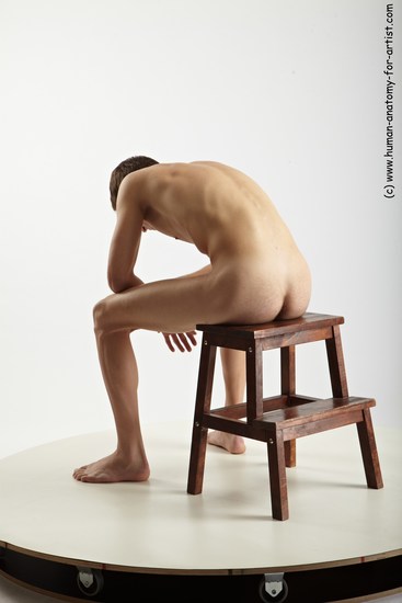 Nude Man White Sitting poses - simple Slim Short Brown Sitting poses - ALL Realistic