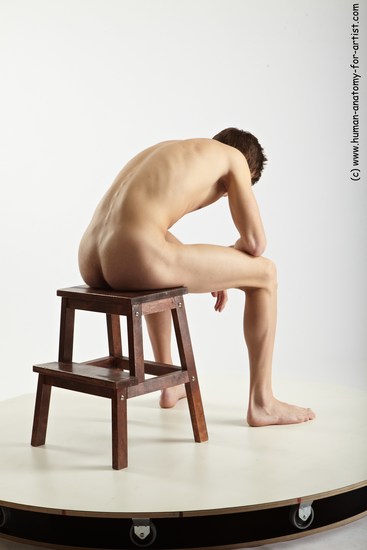 Nude Man White Sitting poses - simple Slim Short Brown Sitting poses - ALL Realistic