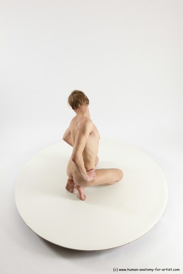 Nude Man White Kneeling poses - ALL Underweight Medium Brown Kneeling poses - on both knees Multi angles poses Realistic