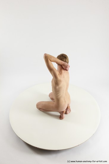 Nude Man White Kneeling poses - ALL Underweight Medium Brown Kneeling poses - on both knees Multi angles poses Realistic