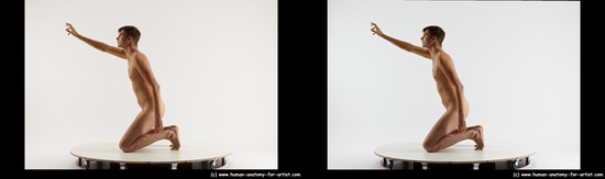 Nude Man White Kneeling poses - ALL Slim Short Brown Kneeling poses - on both knees 3D Stereoscopic poses Realistic