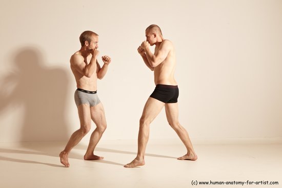 Underwear Martial art Man - Man White Moving poses Slim Short Blond Dynamic poses Academic