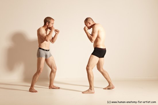 Underwear Martial art Man - Man White Moving poses Slim Short Blond Dynamic poses Academic