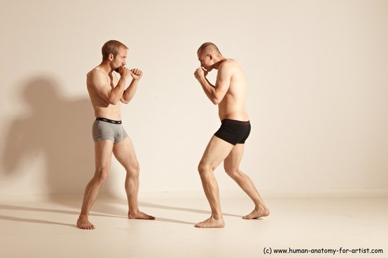 Underwear Martial art Man - Man White Moving poses Slim Short Blond Dynamic poses Academic