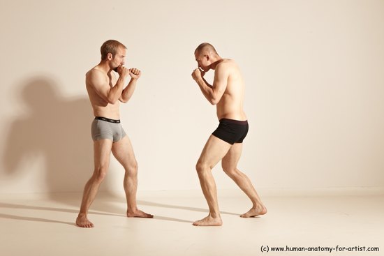 Underwear Martial art Man - Man White Moving poses Slim Short Blond Dynamic poses Academic