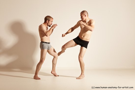 Underwear Martial art Man - Man White Moving poses Athletic Short Blond Dynamic poses Academic