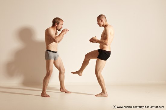 Underwear Martial art Man - Man White Moving poses Athletic Short Blond Dynamic poses Academic