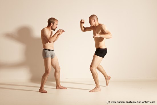 Underwear Martial art Man - Man White Moving poses Athletic Short Blond Dynamic poses Academic