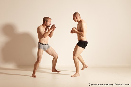 Underwear Martial art Man - Man White Moving poses Athletic Short Blond Dynamic poses Academic