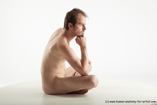 Nude Man White Sitting poses - simple Slim Short Brown Sitting poses - ALL Realistic