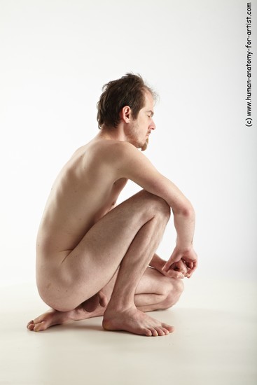 Nude Man White Sitting poses - simple Slim Short Brown Sitting poses - ALL Realistic