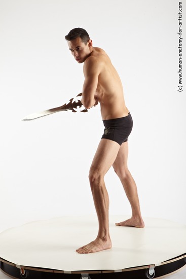 Underwear Fighting with sword Man White Standing poses - ALL Athletic Short Brown Standing poses - simple Academic