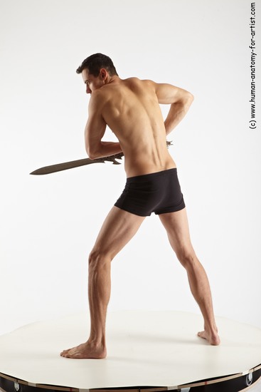 Underwear Fighting with sword Man White Standing poses - ALL Athletic Short Brown Standing poses - simple Academic