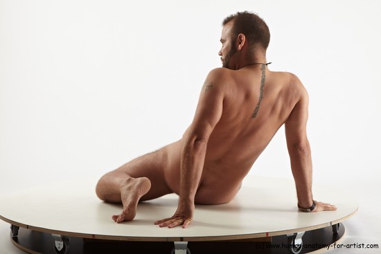 Nude Man White Sitting poses - simple Average Short Brown Sitting poses - ALL Realistic