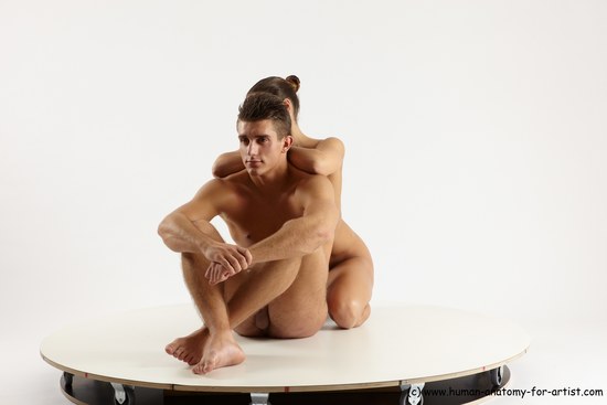 Nude Woman - Man White Sitting poses - simple Slim Short Brown Sitting poses - ALL Multi angles poses Realistic