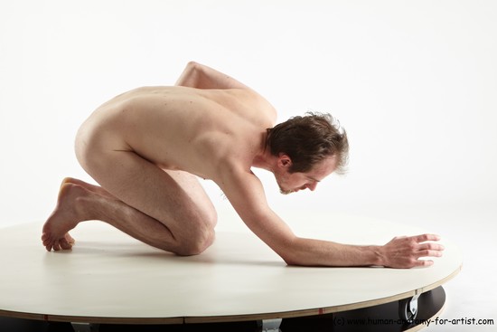 Nude Man White Kneeling poses - ALL Slim Short Brown Kneeling poses - on both knees Realistic