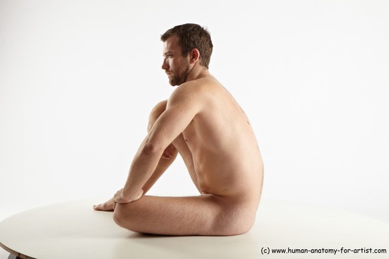 Nude Man White Sitting poses - simple Slim Short Brown Sitting poses - ALL Realistic