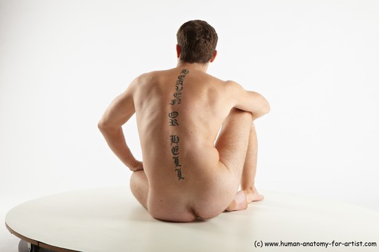 Nude Man White Sitting poses - simple Slim Short Brown Sitting poses - ALL Realistic