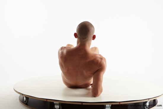 Nude Man White Laying poses - ALL Slim Bald Laying poses - on back Realistic