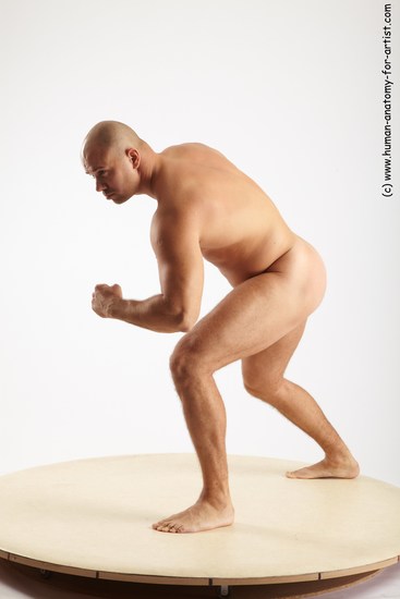 Nude Man White Standing poses - ALL Slim Bald Standing poses - bend over Realistic