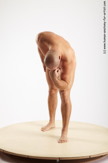 Nude Man White Standing poses - ALL Slim Bald Standing poses - bend over Realistic