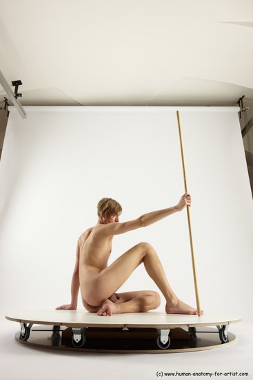 Nude Fighting with spear Man White Underweight Medium Brown Multi angles poses Realistic