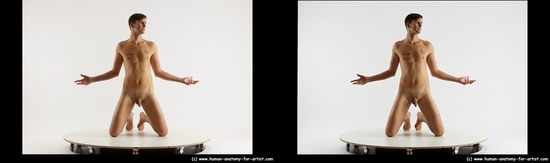 Nude Man White Kneeling poses - ALL Slim Short Brown Kneeling poses - on both knees 3D Stereoscopic poses Realistic