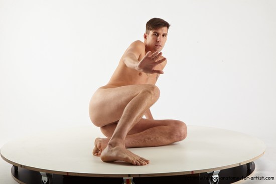 Nude Man White Sitting poses - simple Slim Short Brown Sitting poses - ALL Realistic