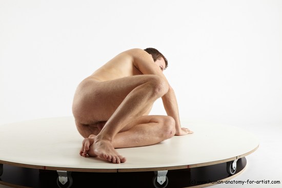 Nude Man White Laying poses - ALL Slim Short Brown Laying poses - on side Realistic