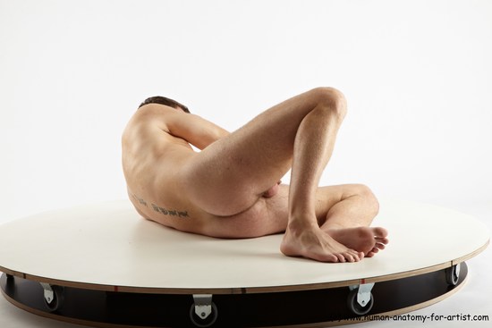 Nude Man White Laying poses - ALL Slim Short Brown Laying poses - on side Realistic