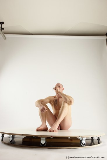 Nude Man White Sitting poses - simple Slim Bald Sitting poses - ALL Multi angles poses Realistic