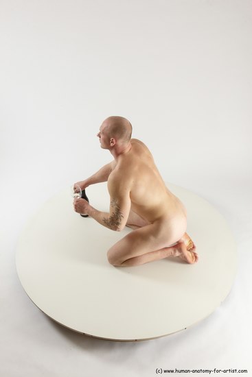 Nude Man White Kneeling poses - ALL Slim Bald Kneeling poses - on both knees Multi angles poses Realistic